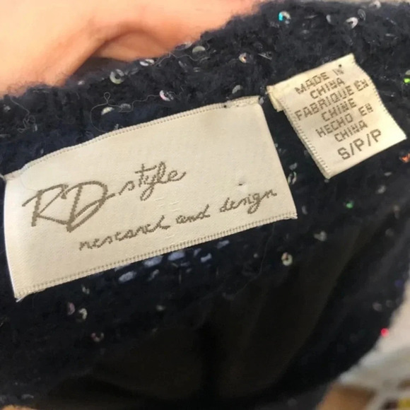 RD Style Mesh Back Sequin V Neck Sweater S - Picture 8 of 12